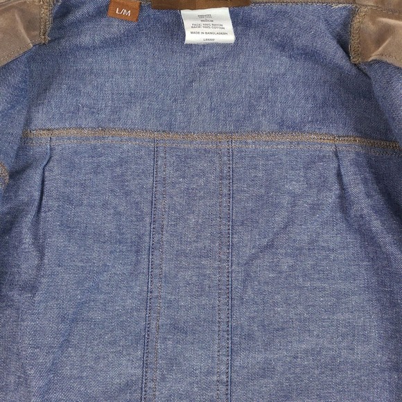 Lee Jacket Womans Large Brown Suede Covered Denim Distressed Worn Rayon Cotton - Picture 10 of 16